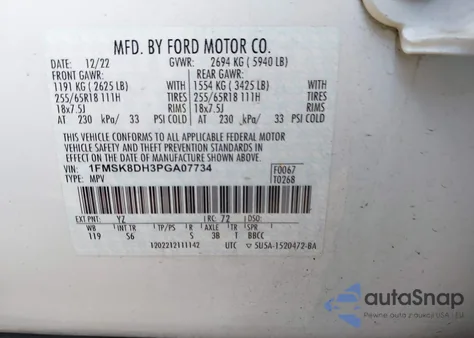 2023 Ford Explorer Xlt from USA, damaged, VIN 1FMSK8DH3PGA07734